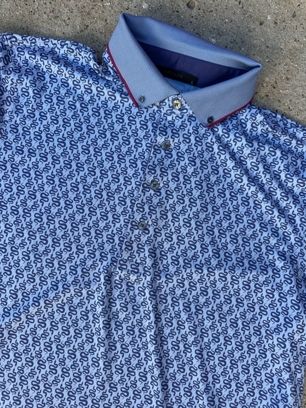NWT Greyson Snake Diaries Golf Polo Blue Button Down Sz L Performance Sport